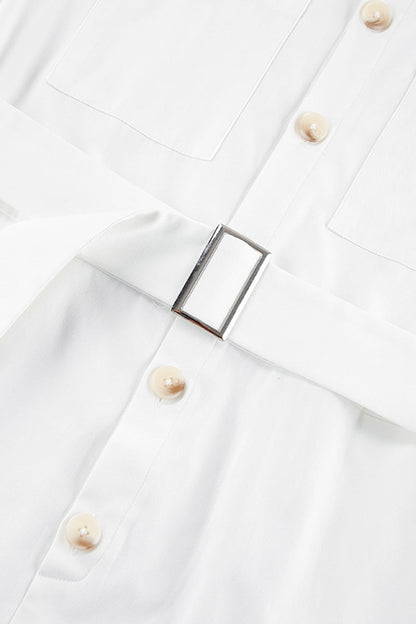 Daily Pocket Buttons With Belt Turndown Collar Loose Rompers