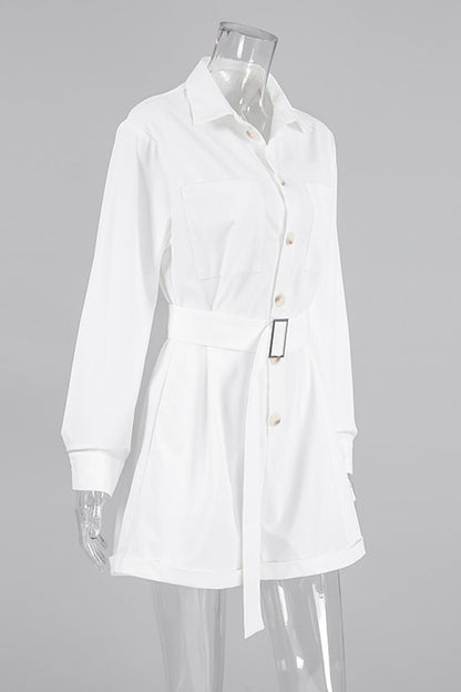 Daily Pocket Buttons With Belt Turndown Collar Loose Rompers