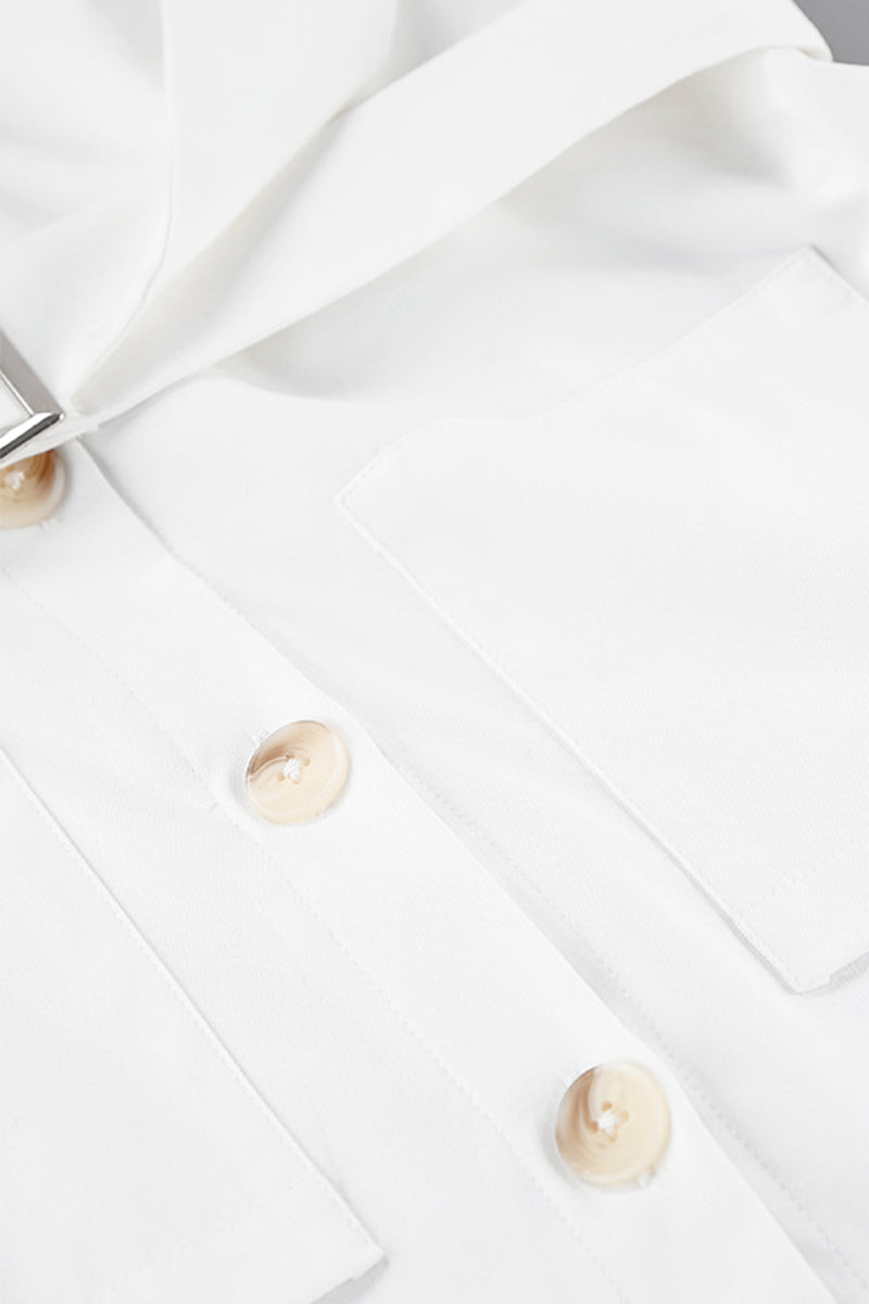 Daily Pocket Buttons With Belt Turndown Collar Loose Rompers
