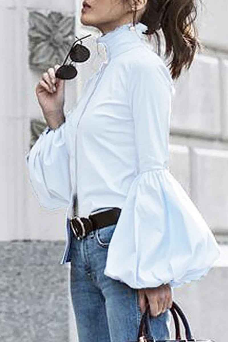 Buttons Mandarin Collar Blouses
