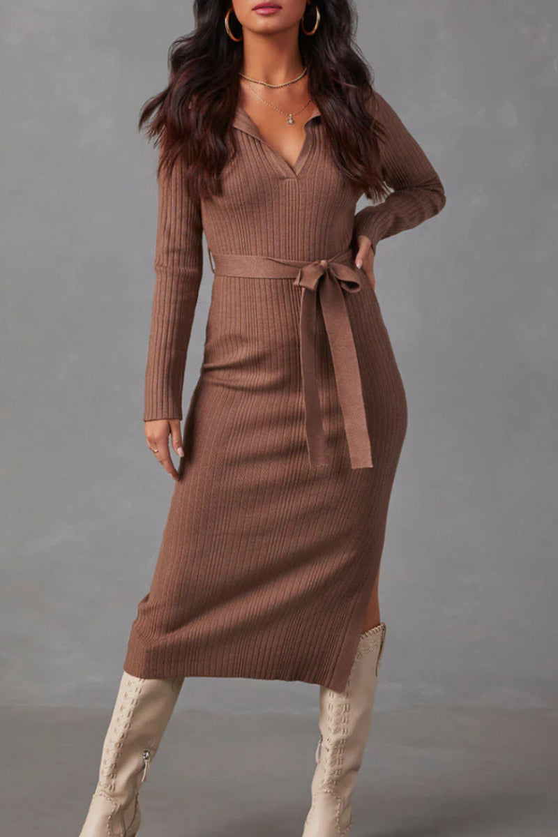 Patchwork Slit Strap Design Wrapped Skirt Dresses(3 Colors)