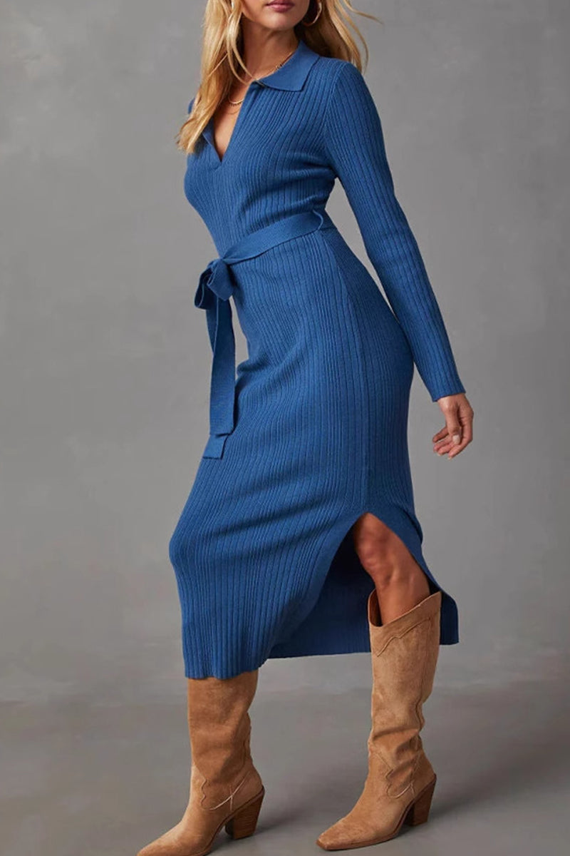 Patchwork Slit Strap Design Wrapped Skirt Dresses(3 Colors)