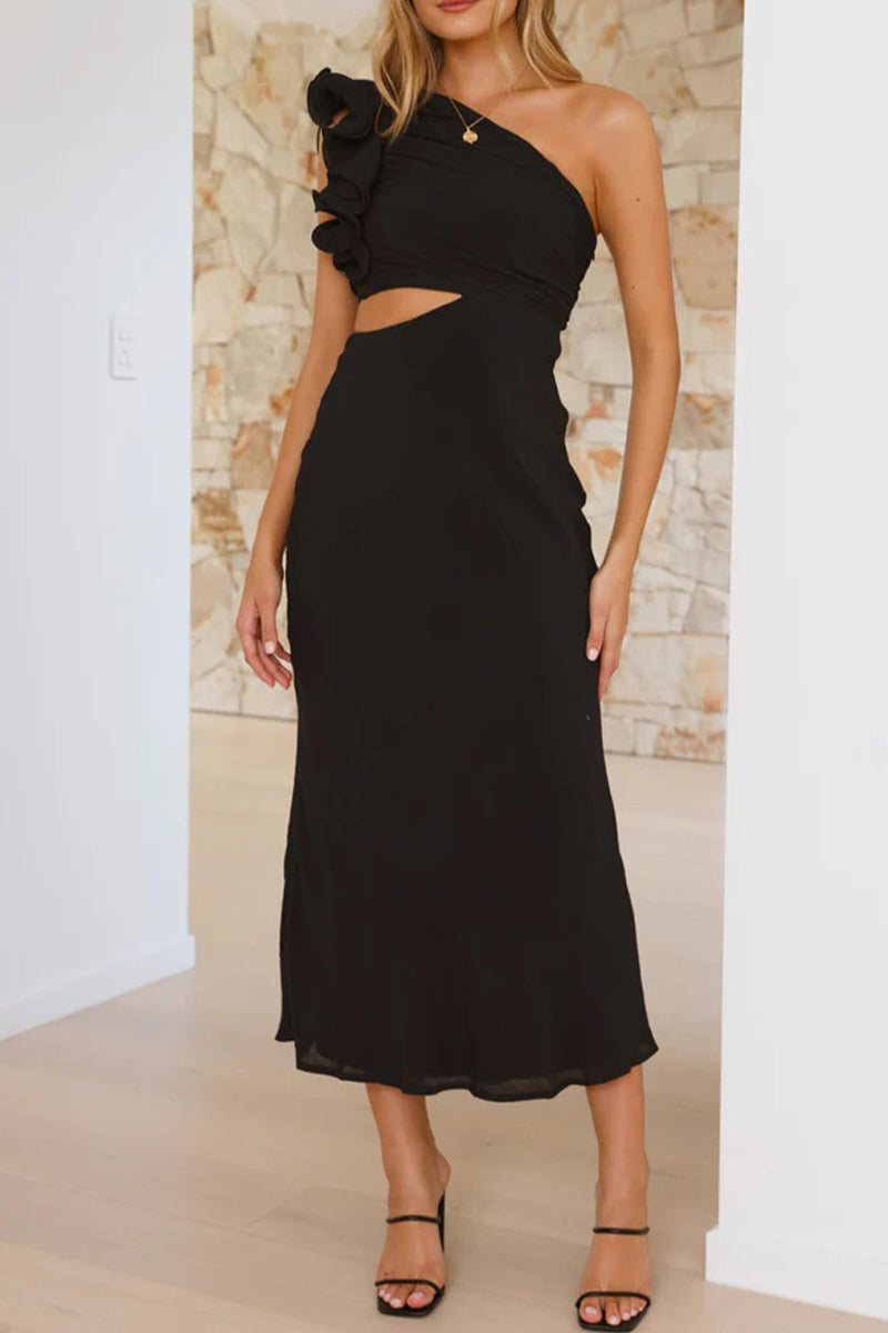Irregular Flower Shape Sloping Shoulder One Step Skirt Dresses(6 Colors)