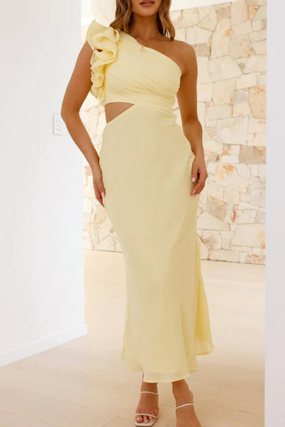 Irregular Flower Shape Sloping Shoulder One Step Skirt Dresses(6 Colors)