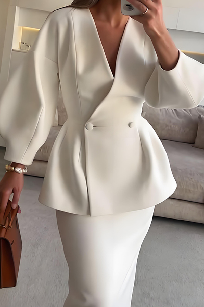 Calina – Buttons V-neck Long Sleeve Two-piece Set
