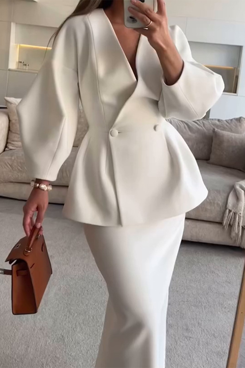 Calina – Buttons V-neck Long Sleeve Two-piece Set