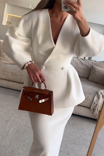 Calina – Buttons V-neck Long Sleeve Two-piece Set