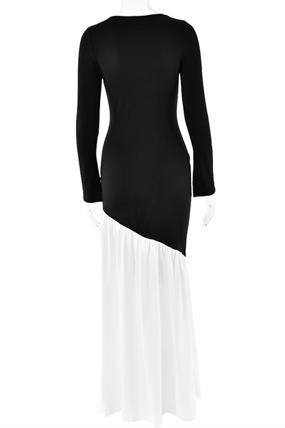 Ruched Contrast O Neck Long Dresses