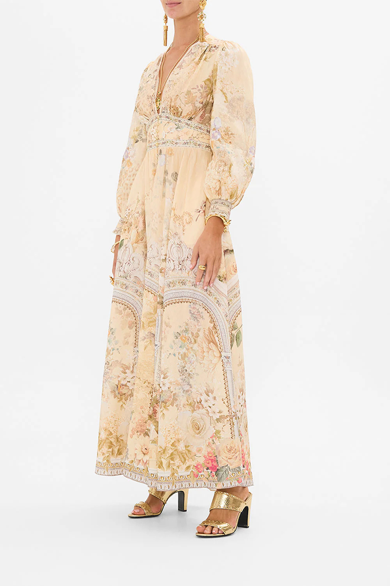 Print Contrast V Neck Waist Skirt Dresses