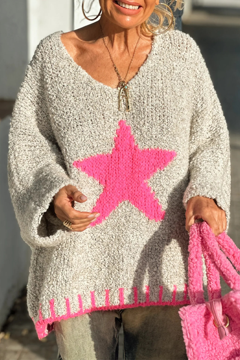 Street the Stars Weave Contrast V Neck Sweaters
