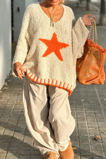 Street the Stars Weave Contrast V Neck Sweaters