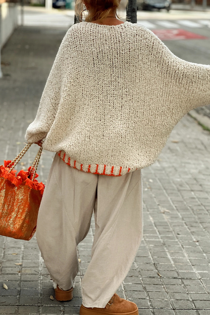 Street the Stars Weave Contrast V Neck Sweaters