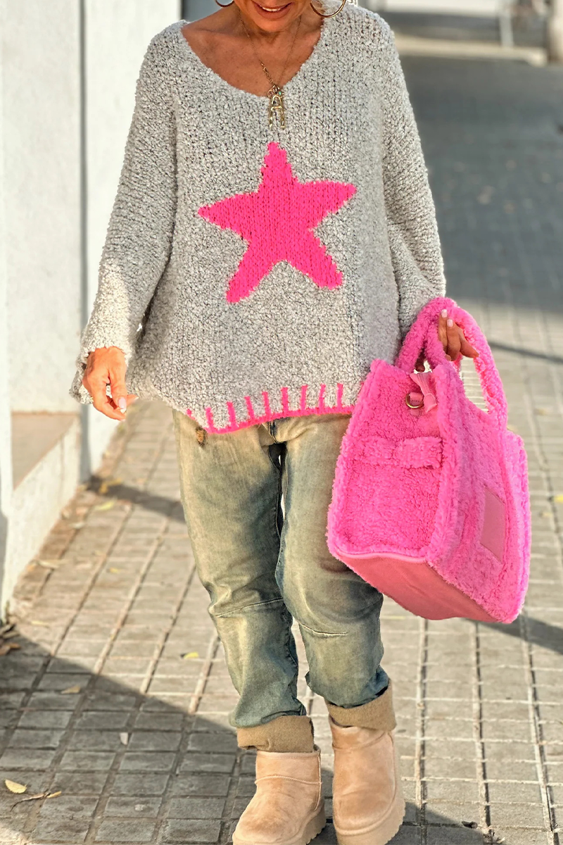 Street the Stars Weave Contrast V Neck Sweaters