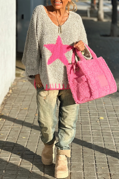 Street the Stars Weave Contrast V Neck Sweaters