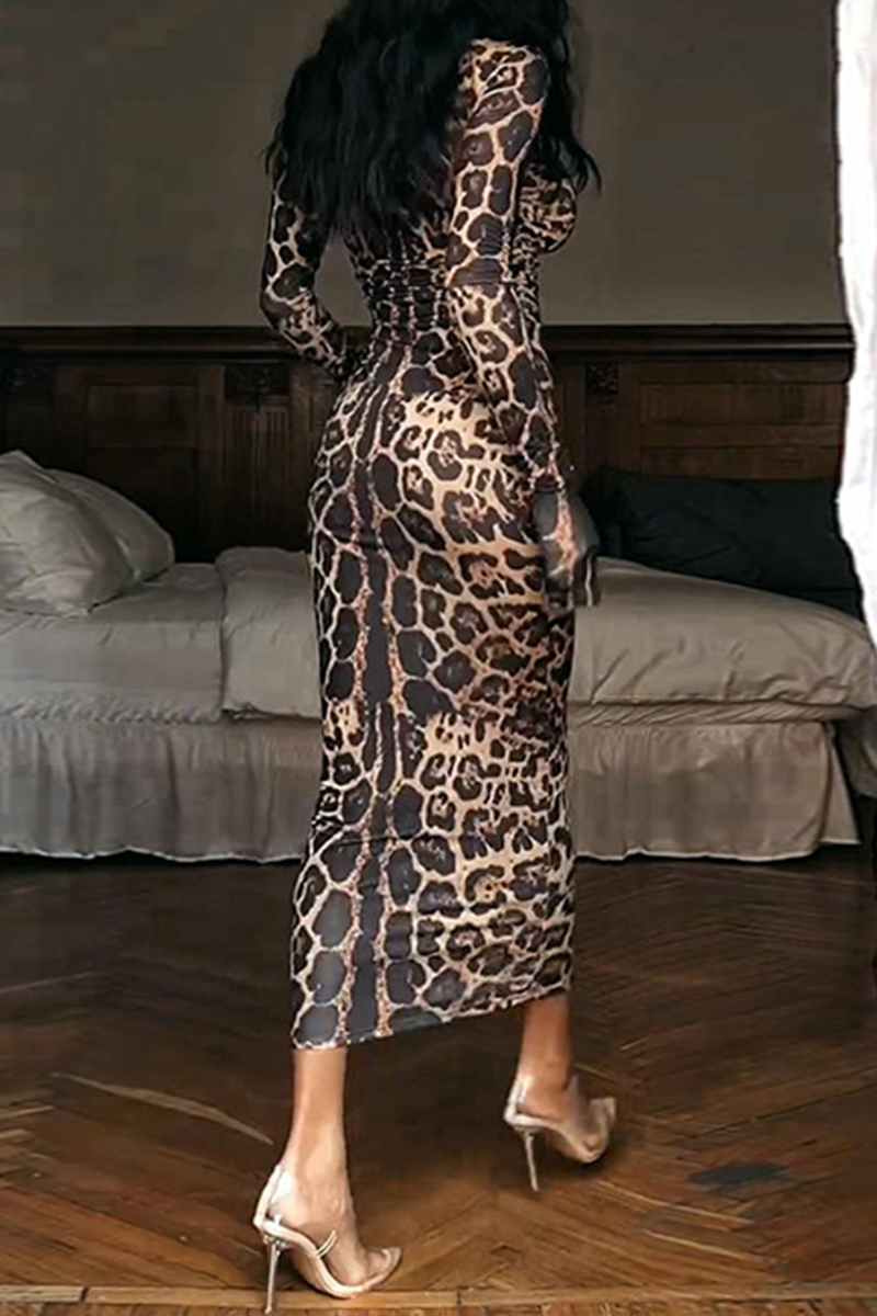Snakeskin Print Stripe Contrast Half a Turtleneck One Step Skirt Dresses