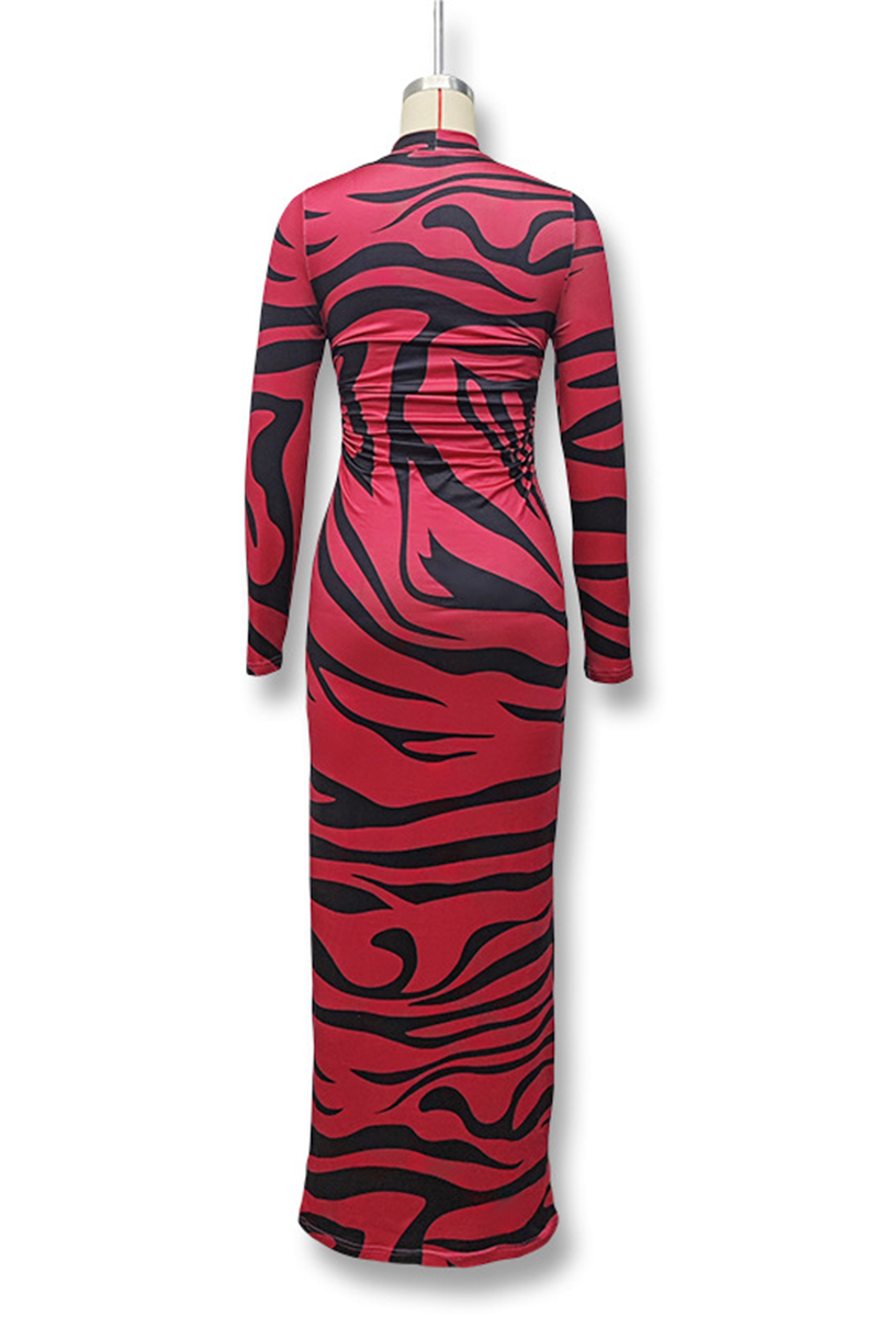 Snakeskin Print Stripe Contrast Half a Turtleneck One Step Skirt Dresses