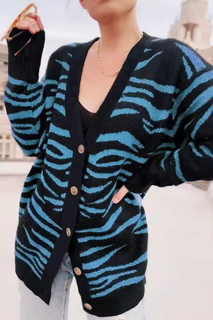 Buttoned Zebra Knit Cardigan