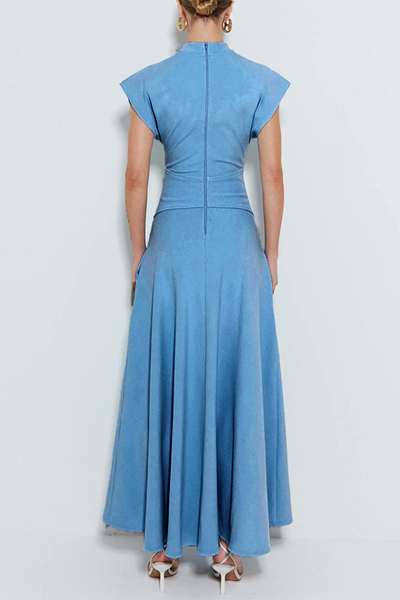 Pocket Slit Zipper Half a Turtleneck Long Dresses