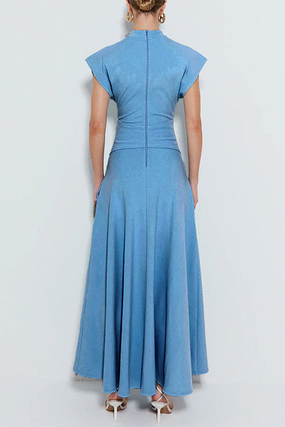 Pocket Slit Zipper Half a Turtleneck Long Dresses