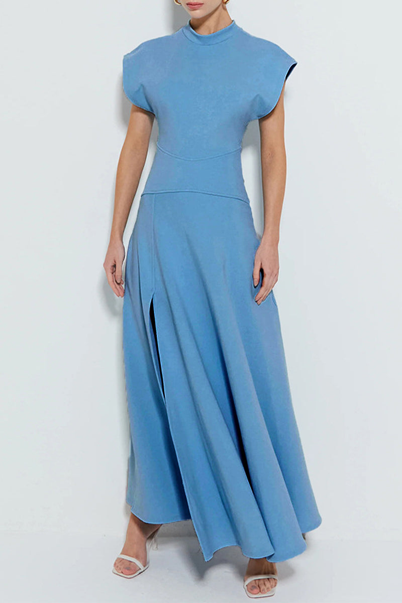 Pocket Slit Zipper Half a Turtleneck Long Dresses