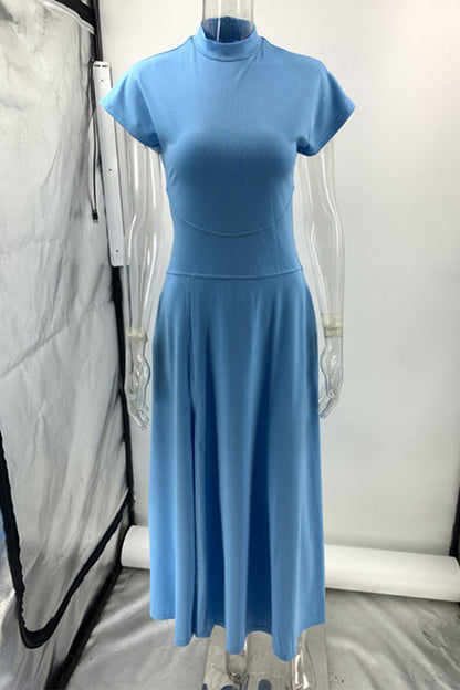 Pocket Slit Zipper Half a Turtleneck Long Dresses