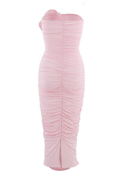 Ruched Flower Shape Strapless One Step Skirt Dresses(3 Colors)