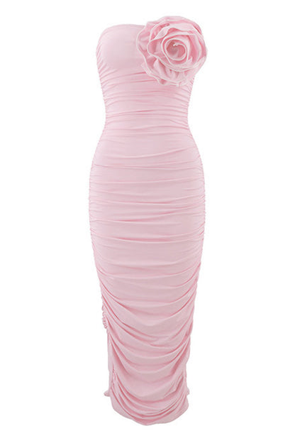 Ruched Flower Shape Strapless One Step Skirt Dresses(3 Colors)