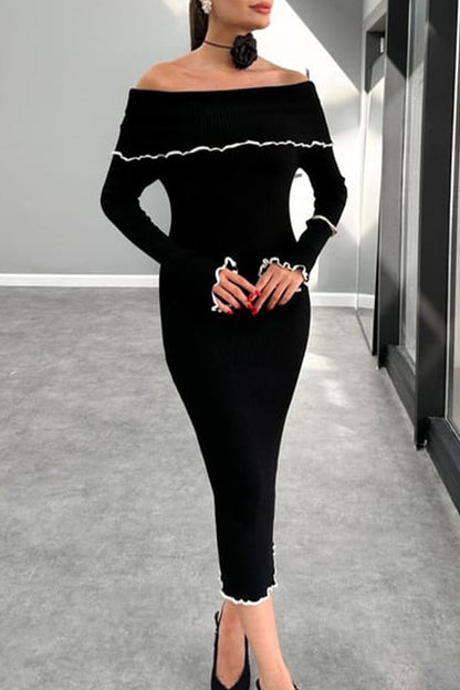 Stringy Selvedge Contrast Off Shoulder One Step Skirt Dresses