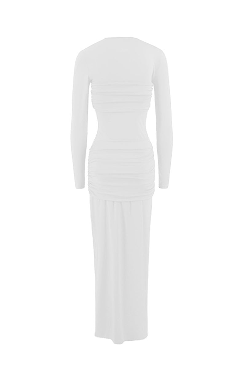 Ruched O Neck One Step Skirt Dresses