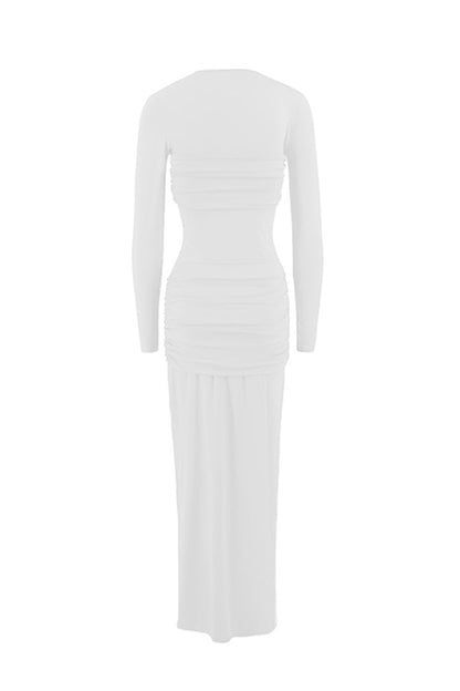 Ruched O Neck One Step Skirt Dresses