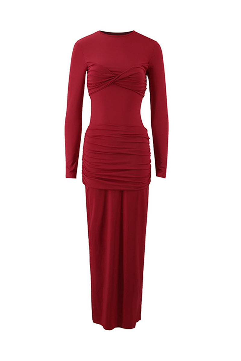Ruched O Neck One Step Skirt Dresses
