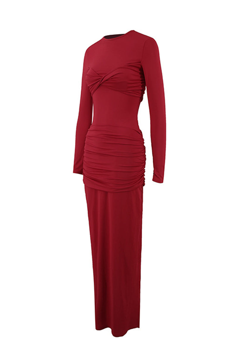 Ruched O Neck One Step Skirt Dresses