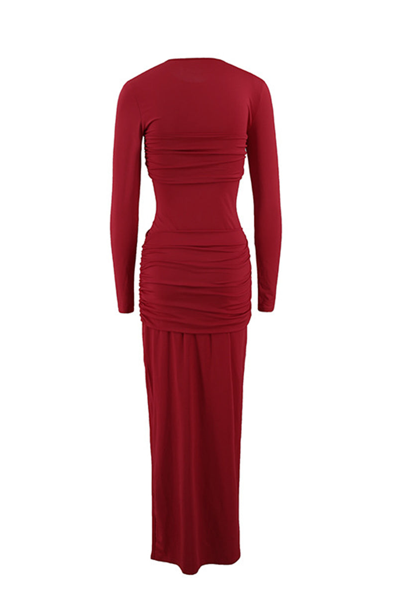 Ruched O Neck One Step Skirt Dresses