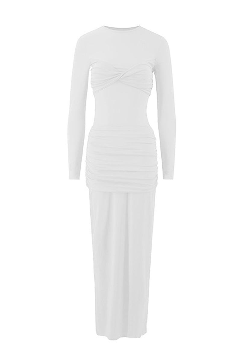 Ruched O Neck One Step Skirt Dresses