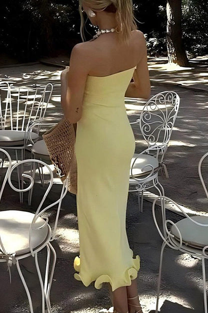 Stringy Selvedge Strapless One Step Skirt Dresses(3 Colors)
