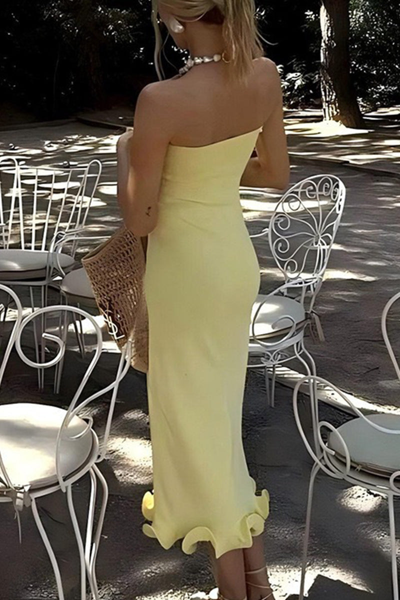 Stringy Selvedge Strapless One Step Skirt Dresses(3 Colors)