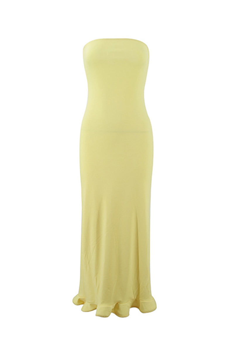 Stringy Selvedge Strapless One Step Skirt Dresses(3 Colors)