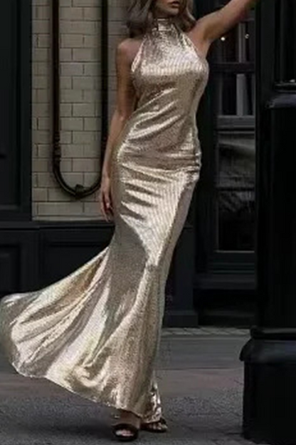 Sequins Backless Halter One Step Skirt Dresses