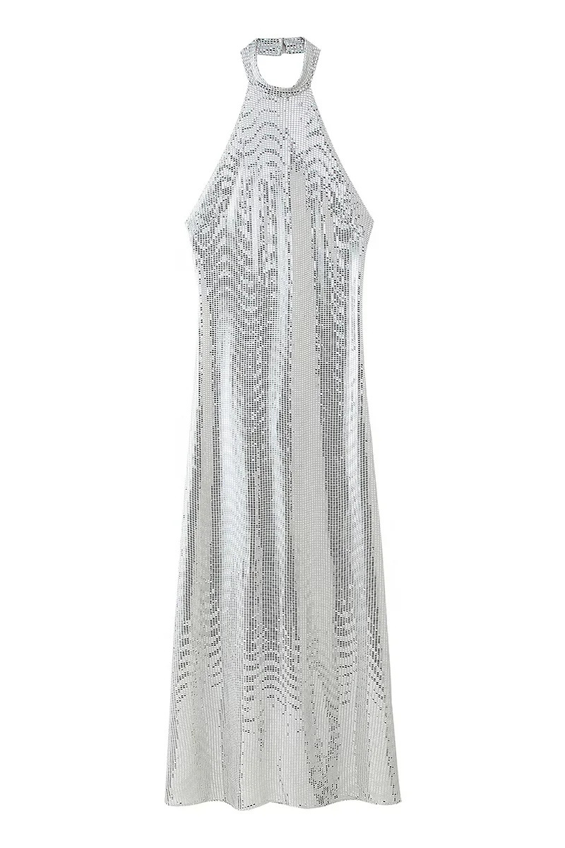 Sequins Backless Halter One Step Skirt Dresses