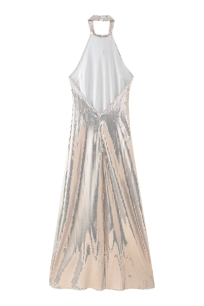 Sequins Backless Halter One Step Skirt Dresses