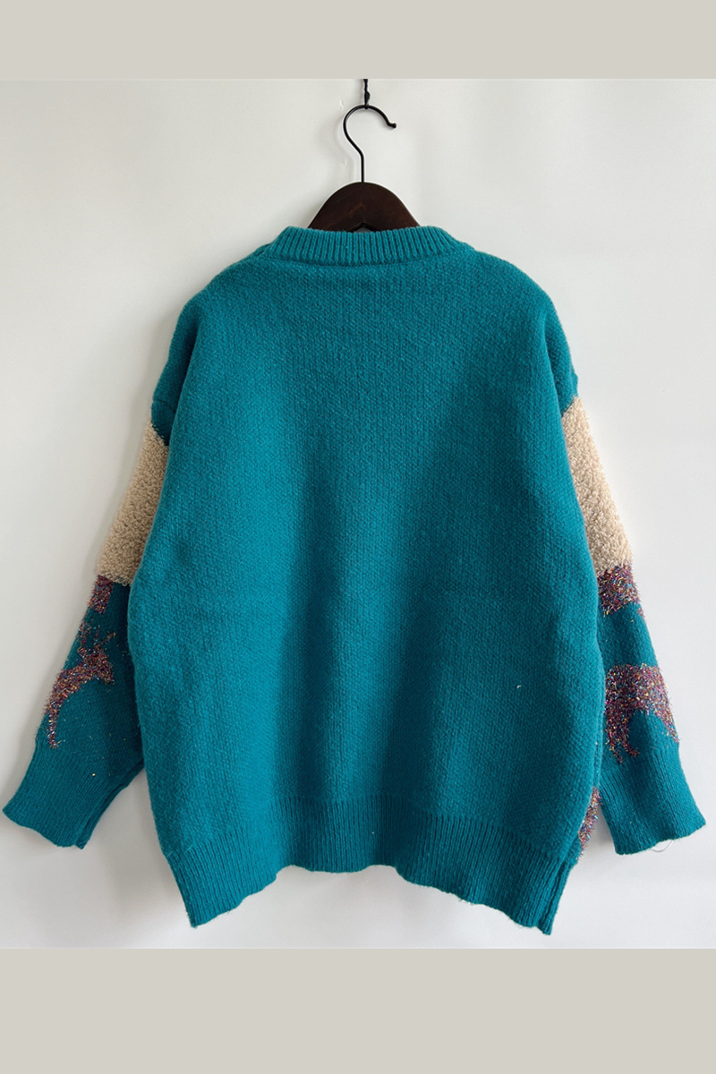 Christmas Tree Sequins Patch O Neck Sweaters