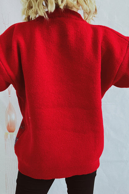 Christmas Tree Sequins Patch O Neck Sweaters