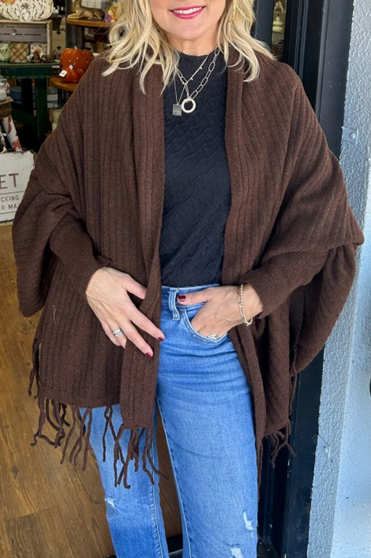 Fringed Trim Irregular Cardigan Collar Outerwear(9 Colors)