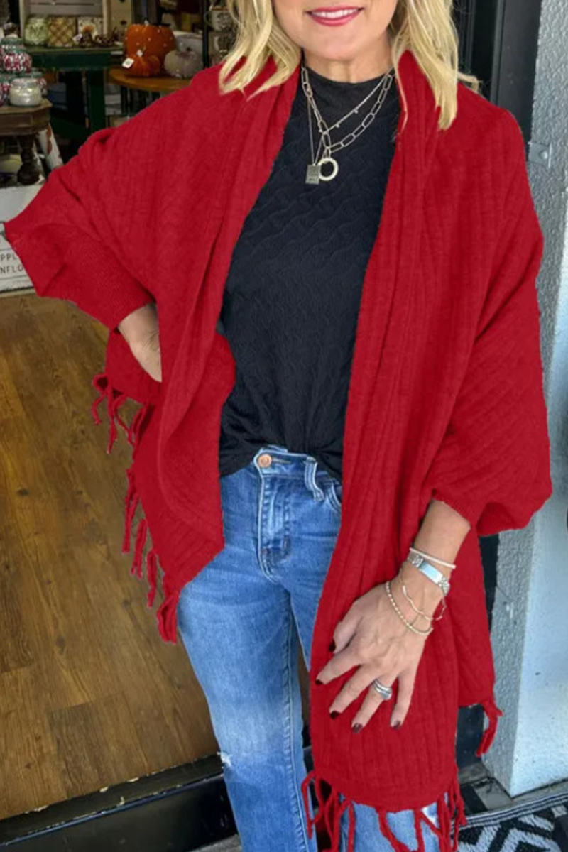 Fringed Trim Irregular Cardigan Collar Outerwear(9 Colors)