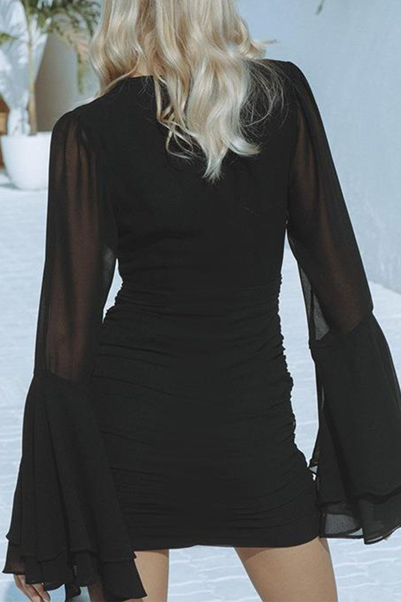 Ruched V Neck Wrapped Skirt Dresses