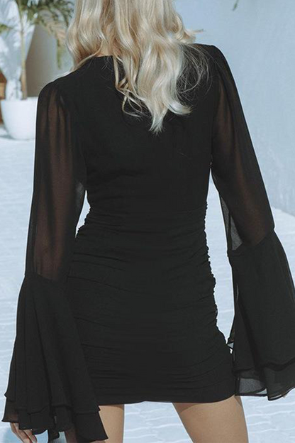 Ruched V Neck Wrapped Skirt Dresses