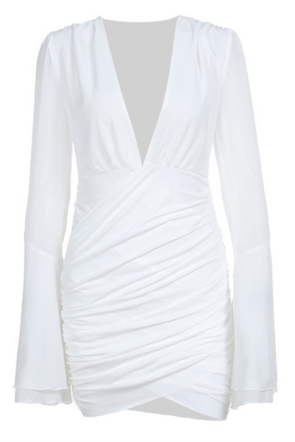 Ruched V Neck Wrapped Skirt Dresses