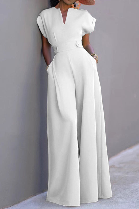 Pocket Patchwork O Neck Loose Jumpsuits(3 Colors)