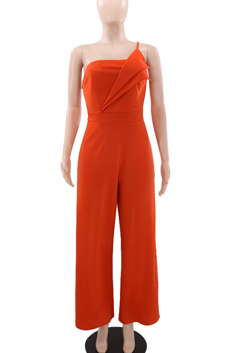 Patchwork Backless Spaghetti Strap Loose Jumpsuits