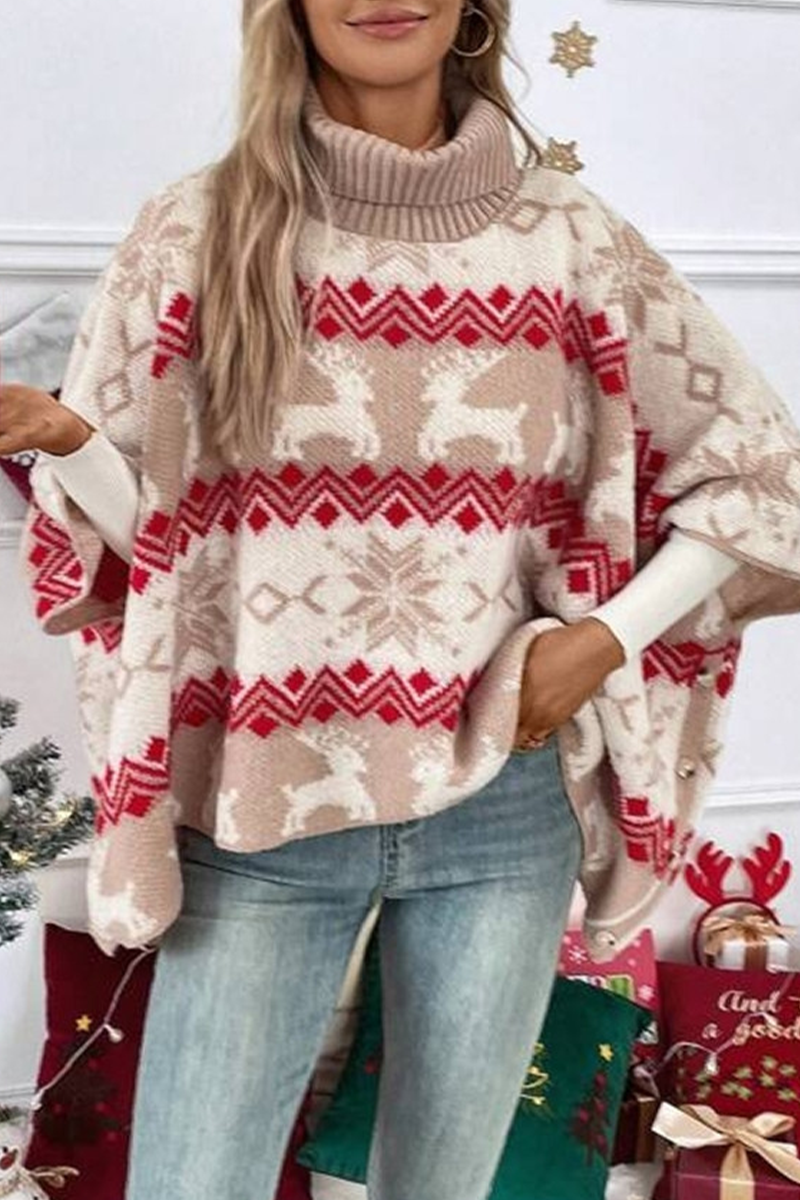 Party Wapiti Snowflakes Weave Contrast Turtleneck Sweaters
